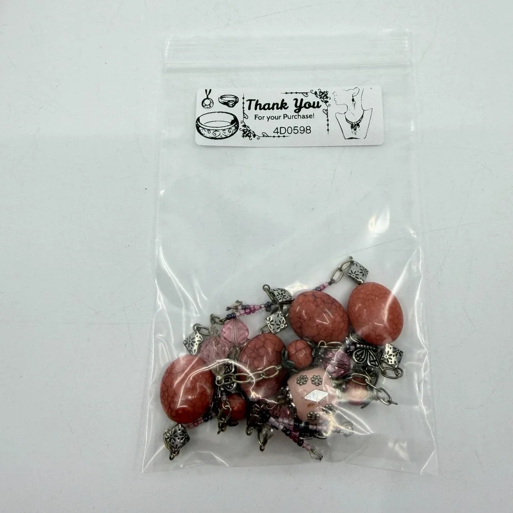 Pink Orange Beaded Butterfly Tassel Long Pendant Necklace Boho Cottagecore Y2K